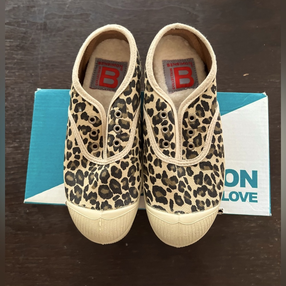 Bensimon leopard slip on plimsoles Sherpa lining